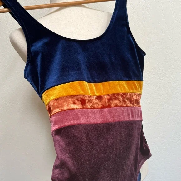 Forever 21 Velour Velvet Color-block Striped Bodysuit Sz M - Picture 2 of 7